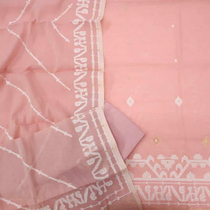 Jannat Budding Peach Authentic Jamdani Top and Jamdani Dupatta