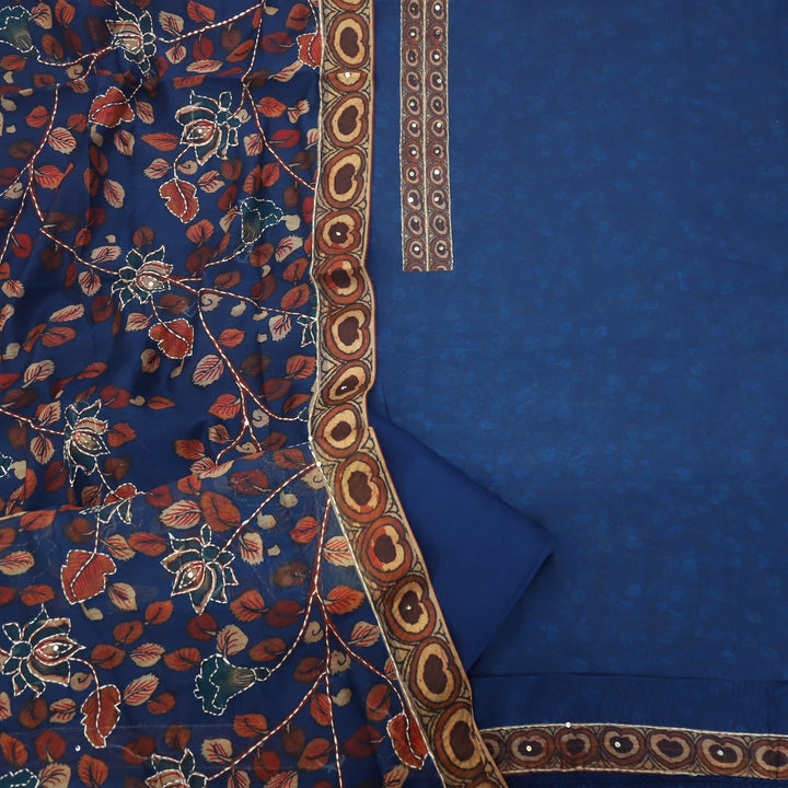 Kohinoor Denim Blue Chanderi Top with Kantha Dupatta