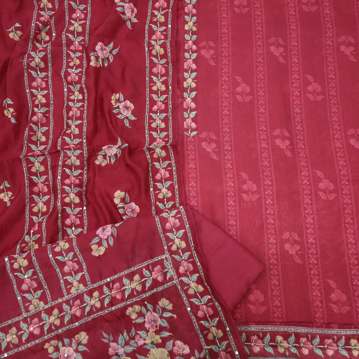 Kohinoor Raspberry Chanderi Top With Kantha Work Chanderi Dupatta