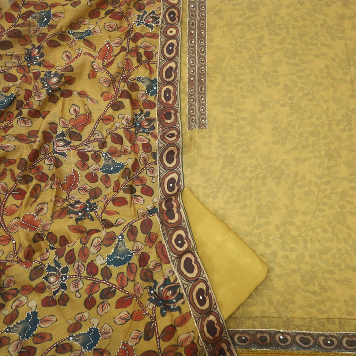 Kohinoor Mustard Yellow Chanderi Top with Kantha Dupatta