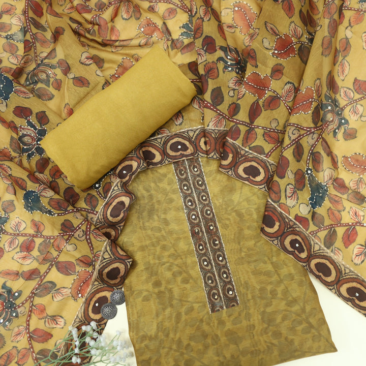 Kohinoor Mustard Yellow Chanderi Top with Kantha Dupatta