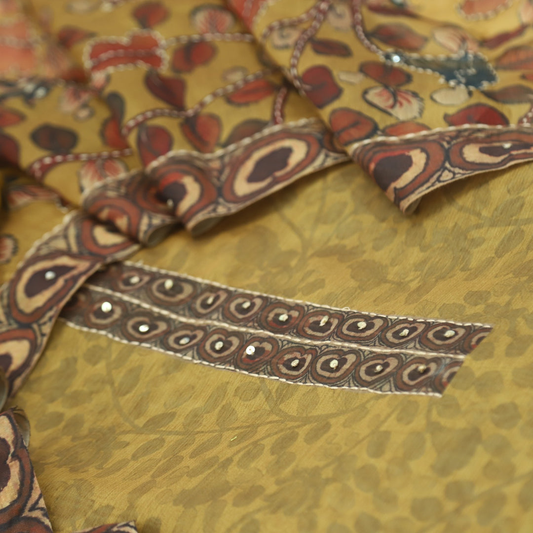 Kohinoor Mustard Yellow Chanderi Top with Kantha Dupatta