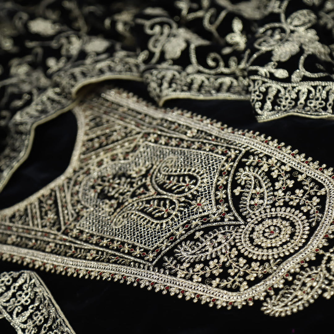 Noor Bliss Black Zari Work Velvet Top with Velvet Dupatta