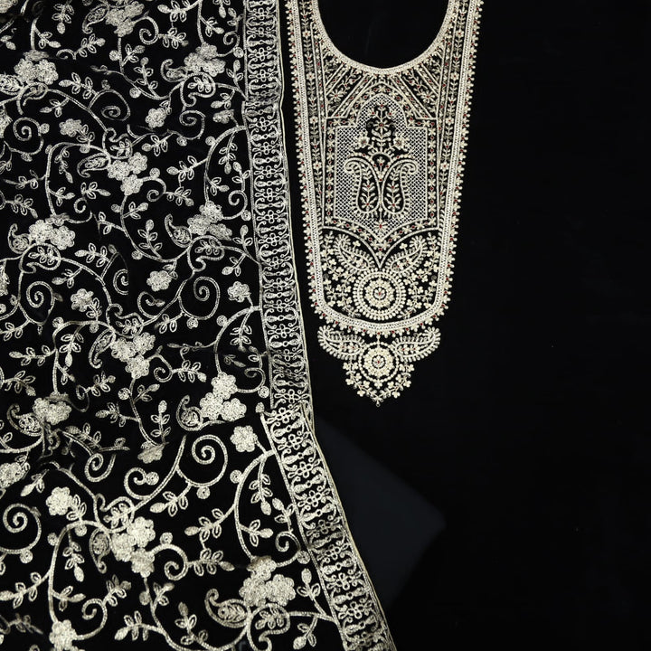 Noor Bliss Black Zari Work Velvet Top with Velvet Dupatta