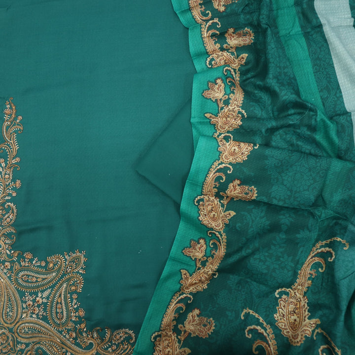 Tanhaai Pine Green semi pashmina top with semi pashmina dupatta