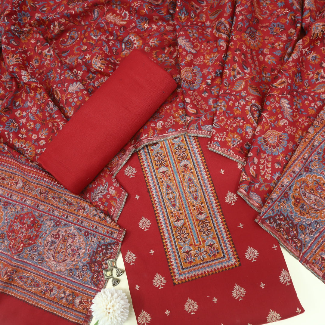 Tanhaai Bride Red Semi Pashmina Top with Semi Pashmina Dupatta
