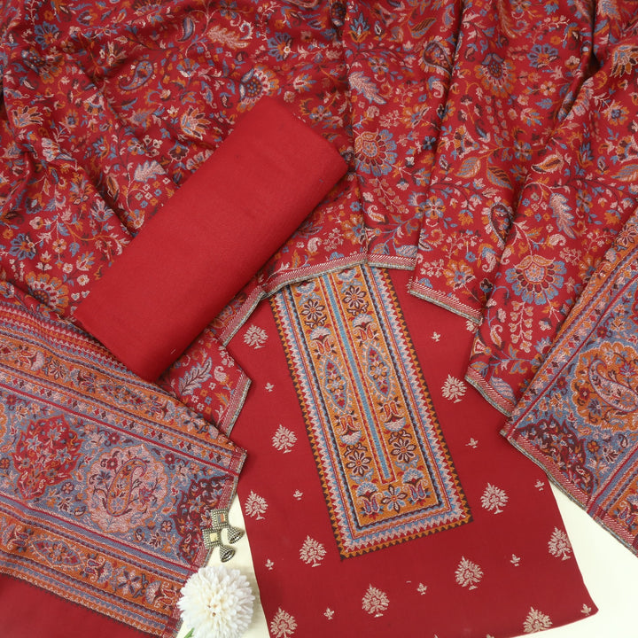 Tanhaai Bride Red Semi Pashmina Top with Semi Pashmina Dupatta