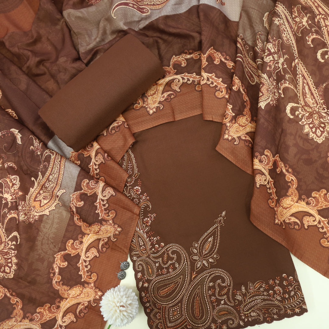 Tanhaai Chocolate Brown semi pashmina top with semi pashmina dupatta