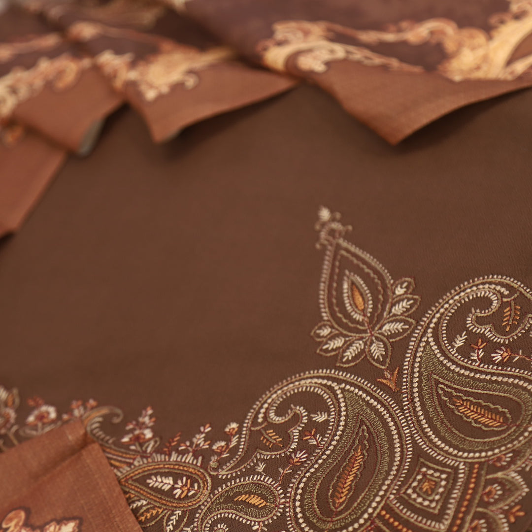 Tanhaai Chocolate Brown semi pashmina top with semi pashmina dupatta