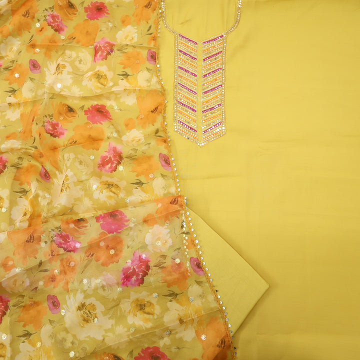 Iltezaa Gold Yellow Modal Top With Organza Dupatta