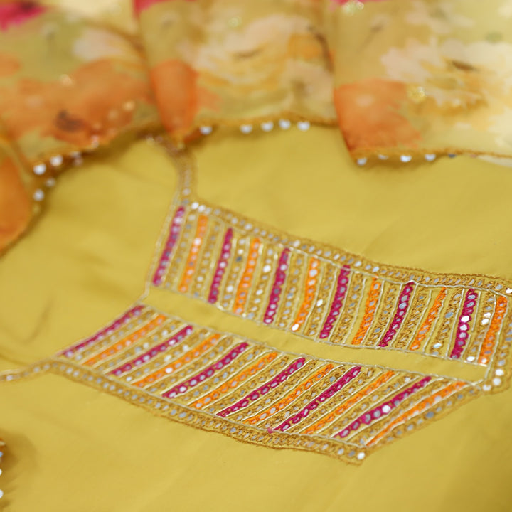 Iltezaa Gold Yellow Modal Top With Organza Dupatta