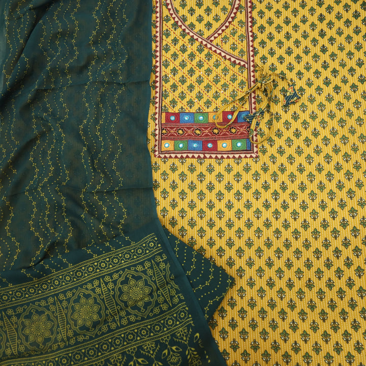 Ruhani Amber Yellow Angrakha Cotton Top With Cotton Dupatta