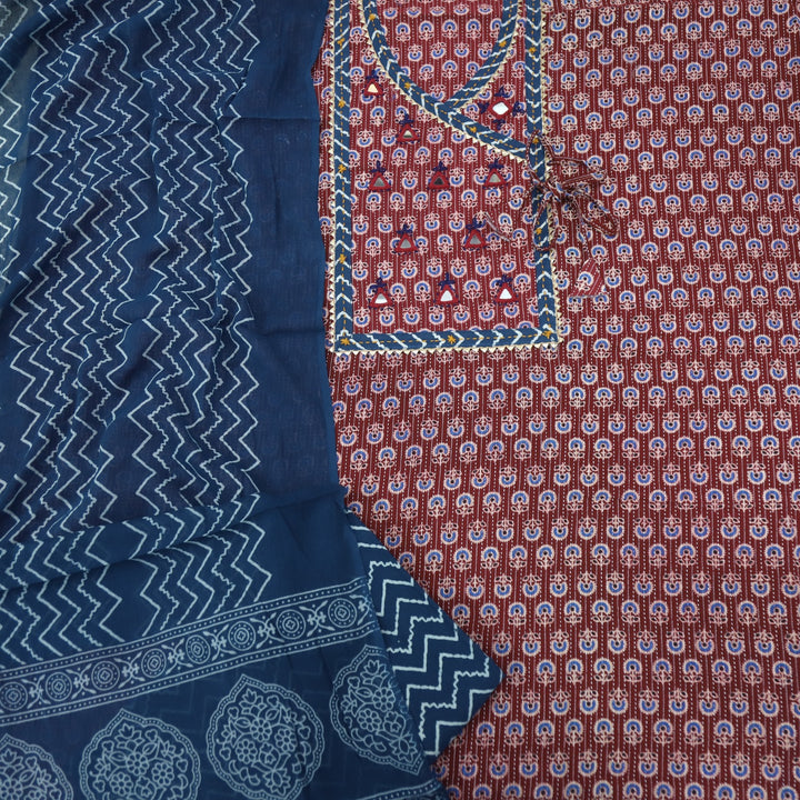 Ruhani Burgundy Red Angrakha Cotton Top With Cotton Dupatta