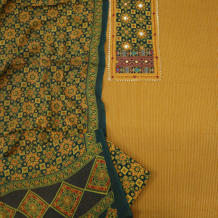 Anokhi Dijon Yellow Ajrak Cotton Top with Printed Dupatta