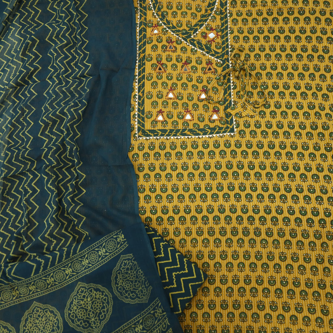 Ruhani Canary Yellow Angrakha Cotton Top With Cotton Dupatta