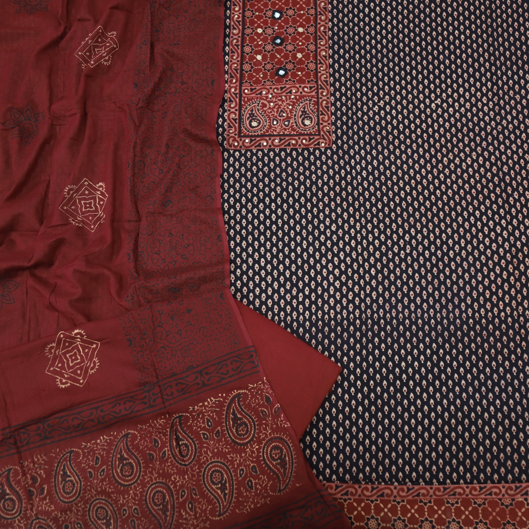 Khairiyat Crow Black Kutch Work Cotton Top With Cotton Dupatta