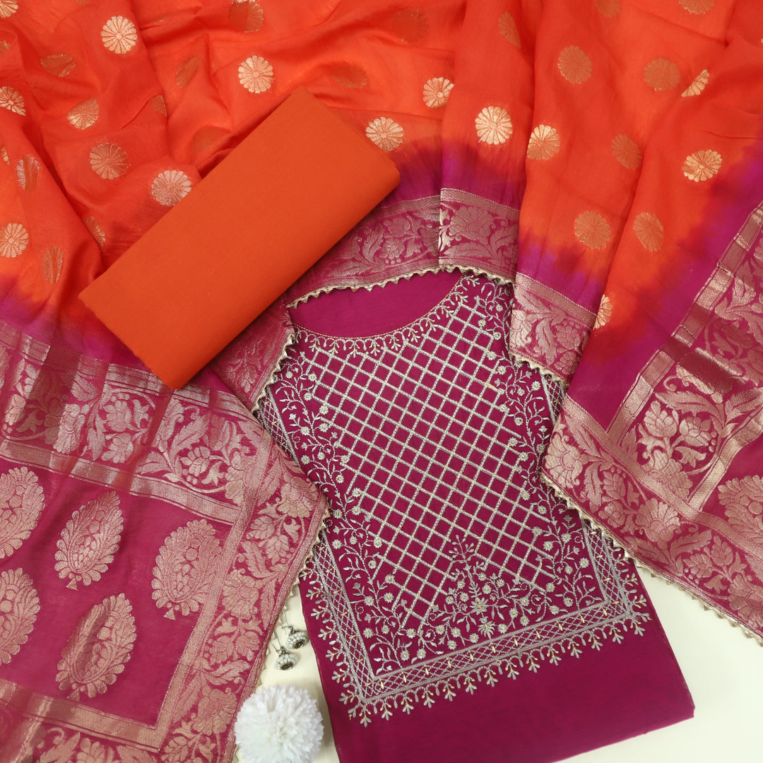 Aatish Blinky Purple Chanderi Top With Printed Chanderi Silk Dupatta