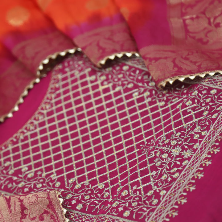 Aatish Blinky Purple Chanderi Top With Printed Chanderi Silk Dupatta