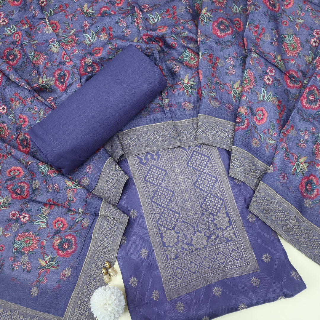 Garj Russian Purple Semi Pashmina Top with Semi Pashmina Dupatta