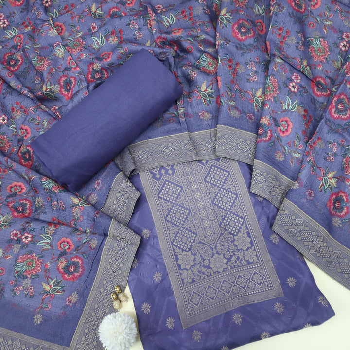 Garj Russian Purple Semi Pashmina Top with Semi Pashmina Dupatta