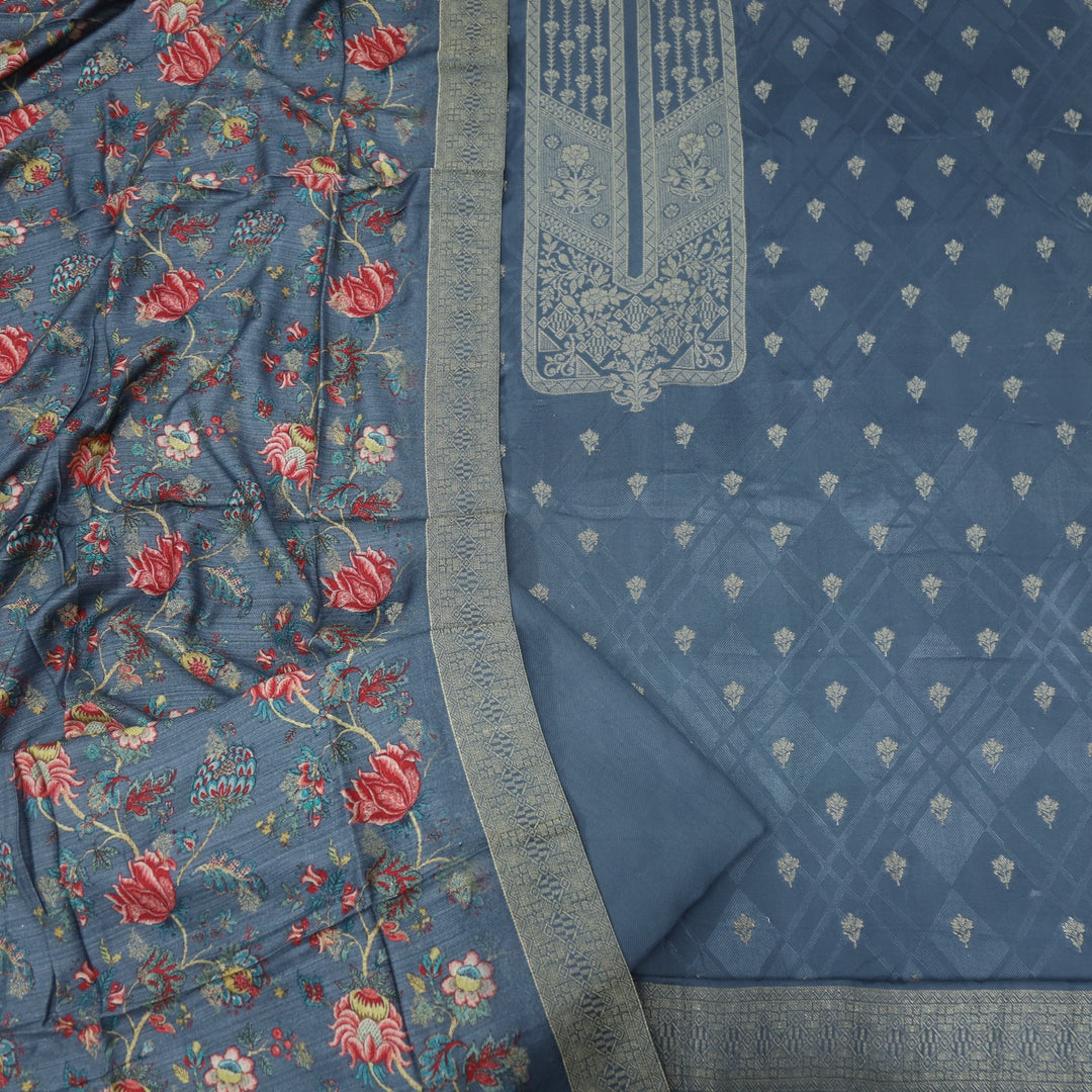 Garj Slate Grey Semi Pashmina Top with Semi Pashmina Dupatta