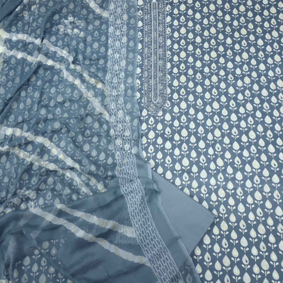 Tadbeer Maximum Blue Printed Jam Cotton Top with Chiffon Dupatta
