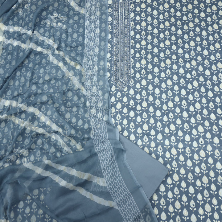 Tadbeer Maximum Blue Printed Jam Cotton Top with Chiffon Dupatta