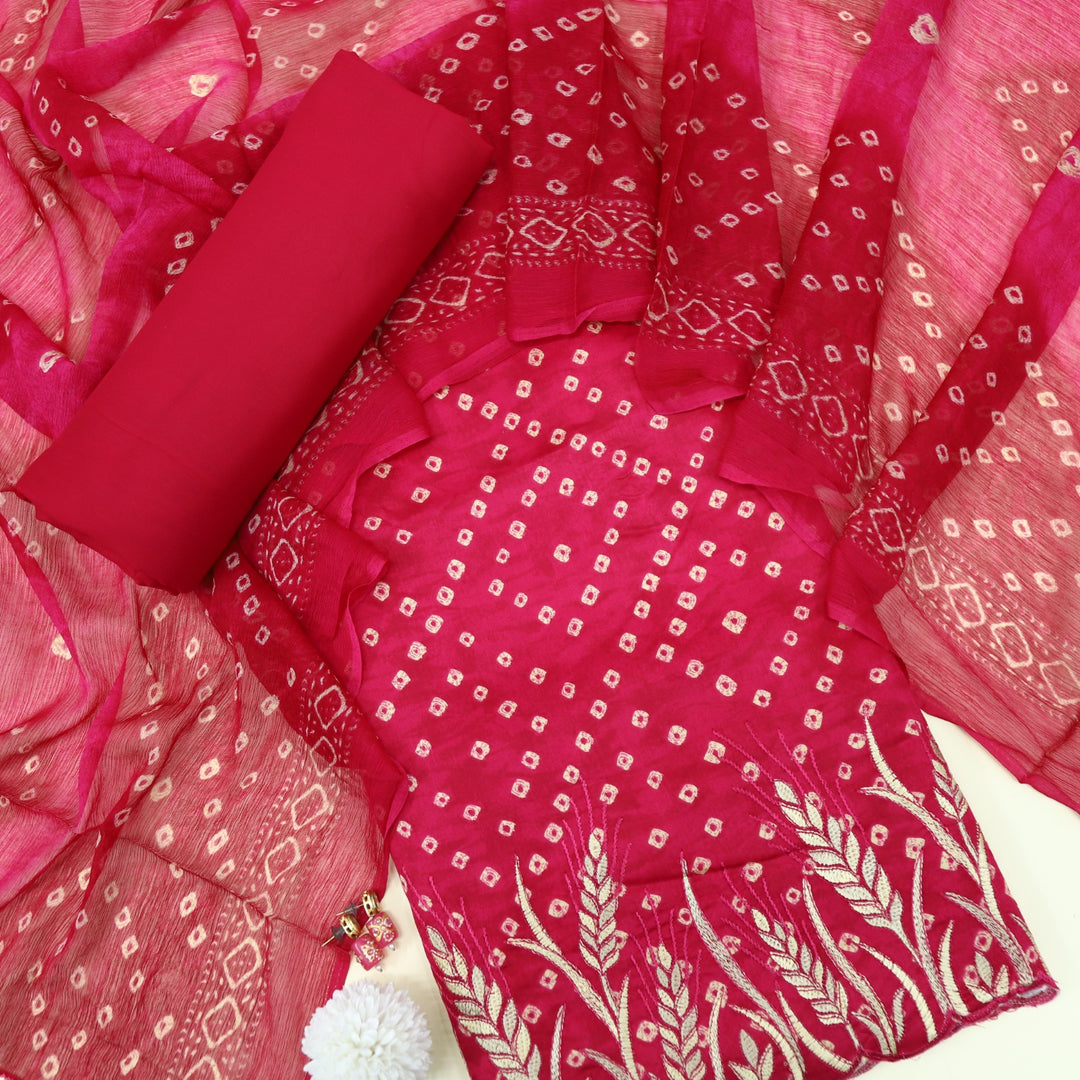 Tadbeer Cerise Pink Jam Cotton Top with Chiffon Dupatta