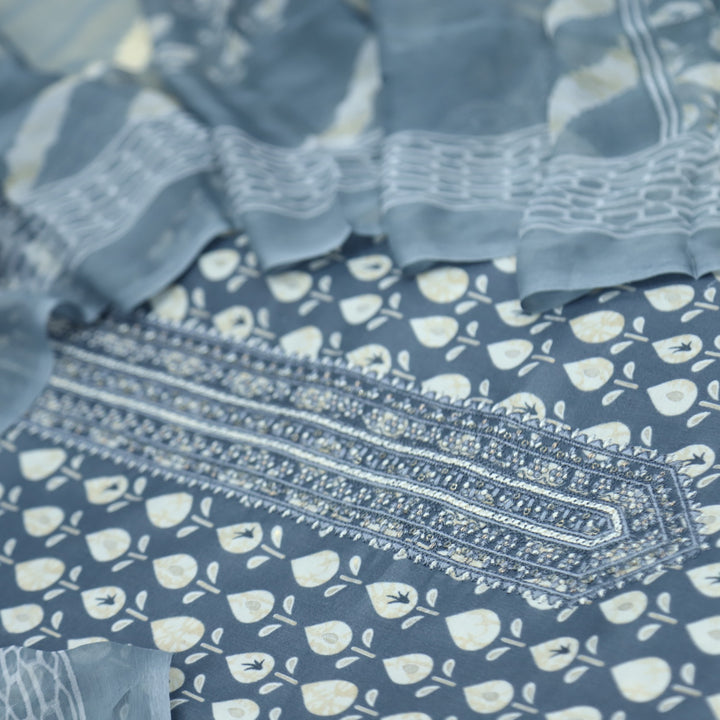 Tadbeer Maximum Blue Printed Jam Cotton Top with Chiffon Dupatta