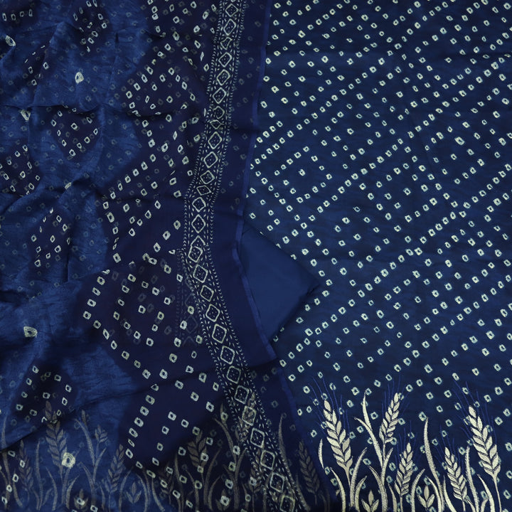 Tadbeer Denim Blue Jam Cotton Top with Chiffon Dupatta