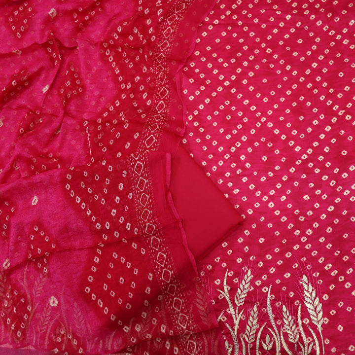 Tadbeer Cerise Pink Jam Cotton Top with Chiffon Dupatta