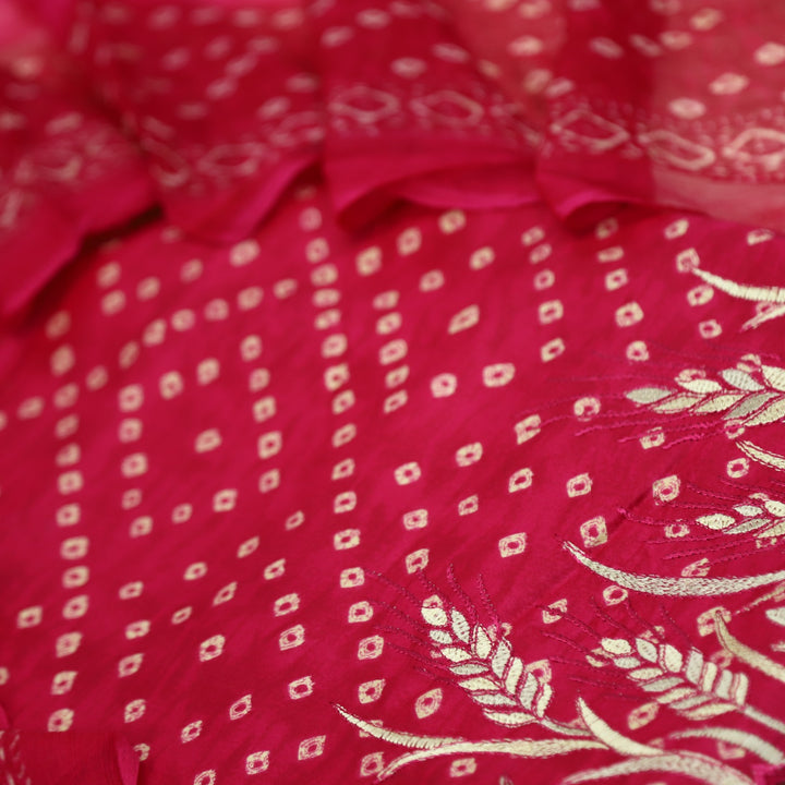 Tadbeer Cerise Pink Jam Cotton Top with Chiffon Dupatta
