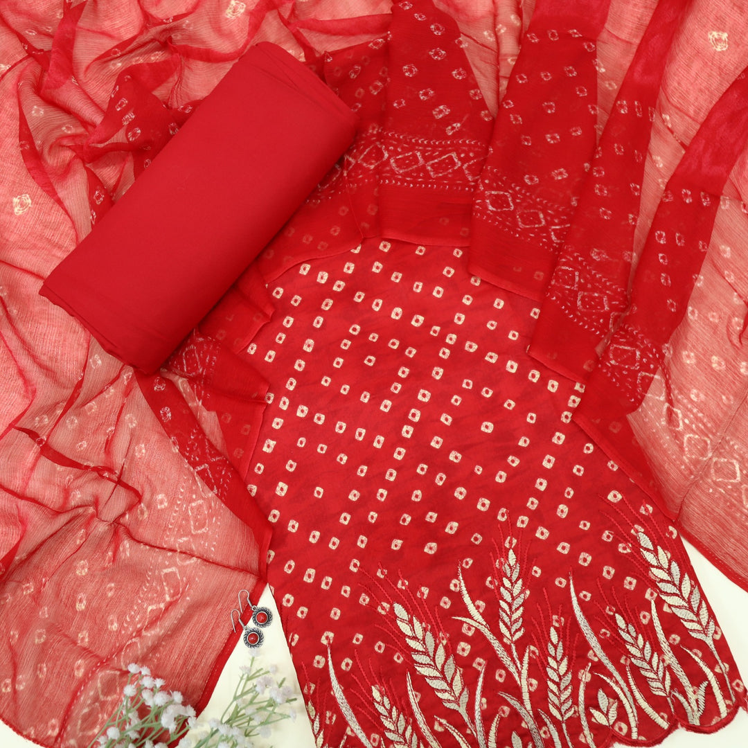 Tadbeer Rose Red Jam Cotton Top with Chiffon Dupatta