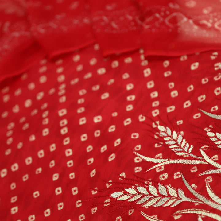 Tadbeer Rose Red Jam Cotton Top with Chiffon Dupatta