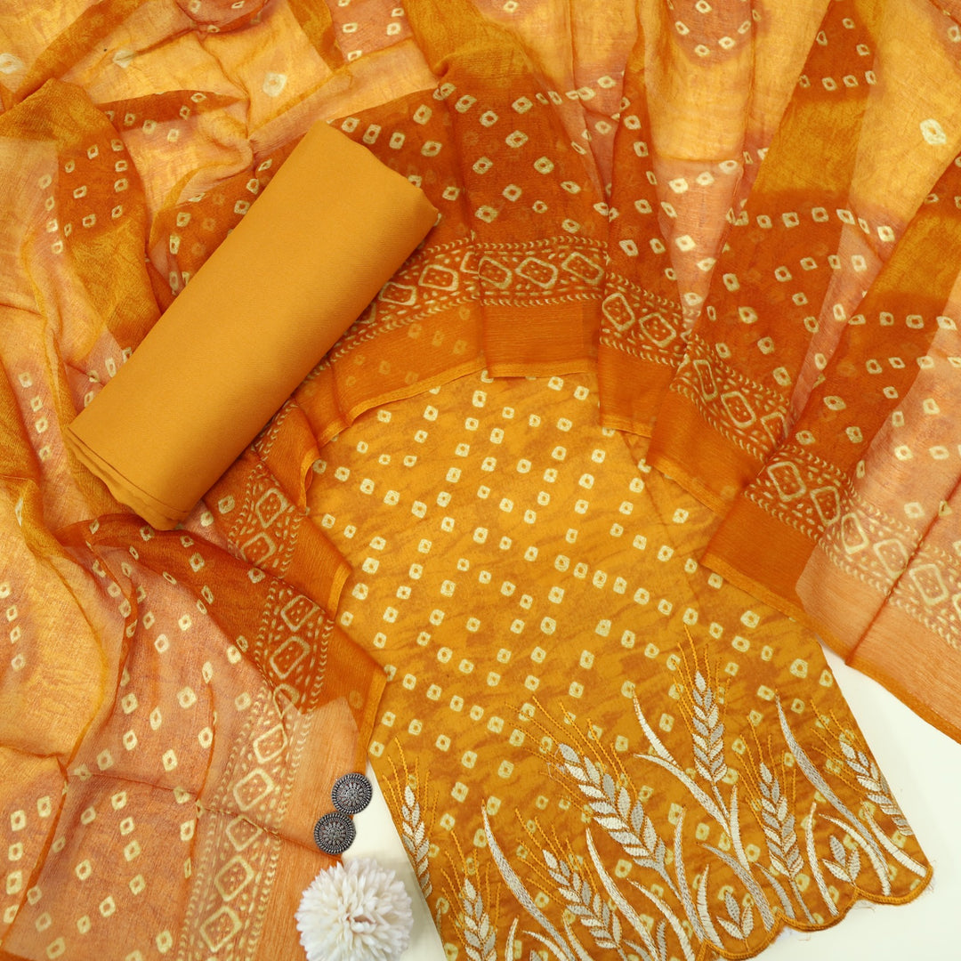 Tadbeer Merigold Orange Jam Cotton Top with Chiffon Dupatta