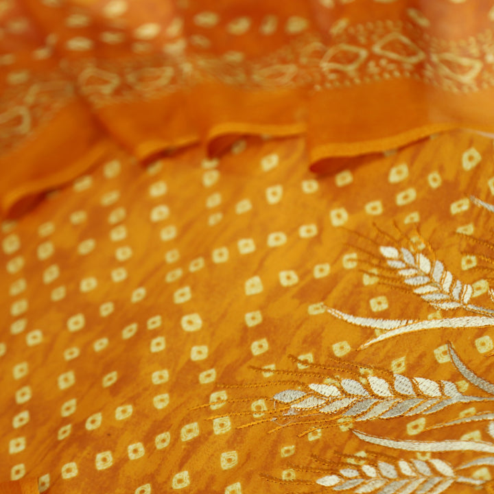 Tadbeer Merigold Orange Jam Cotton Top with Chiffon Dupatta