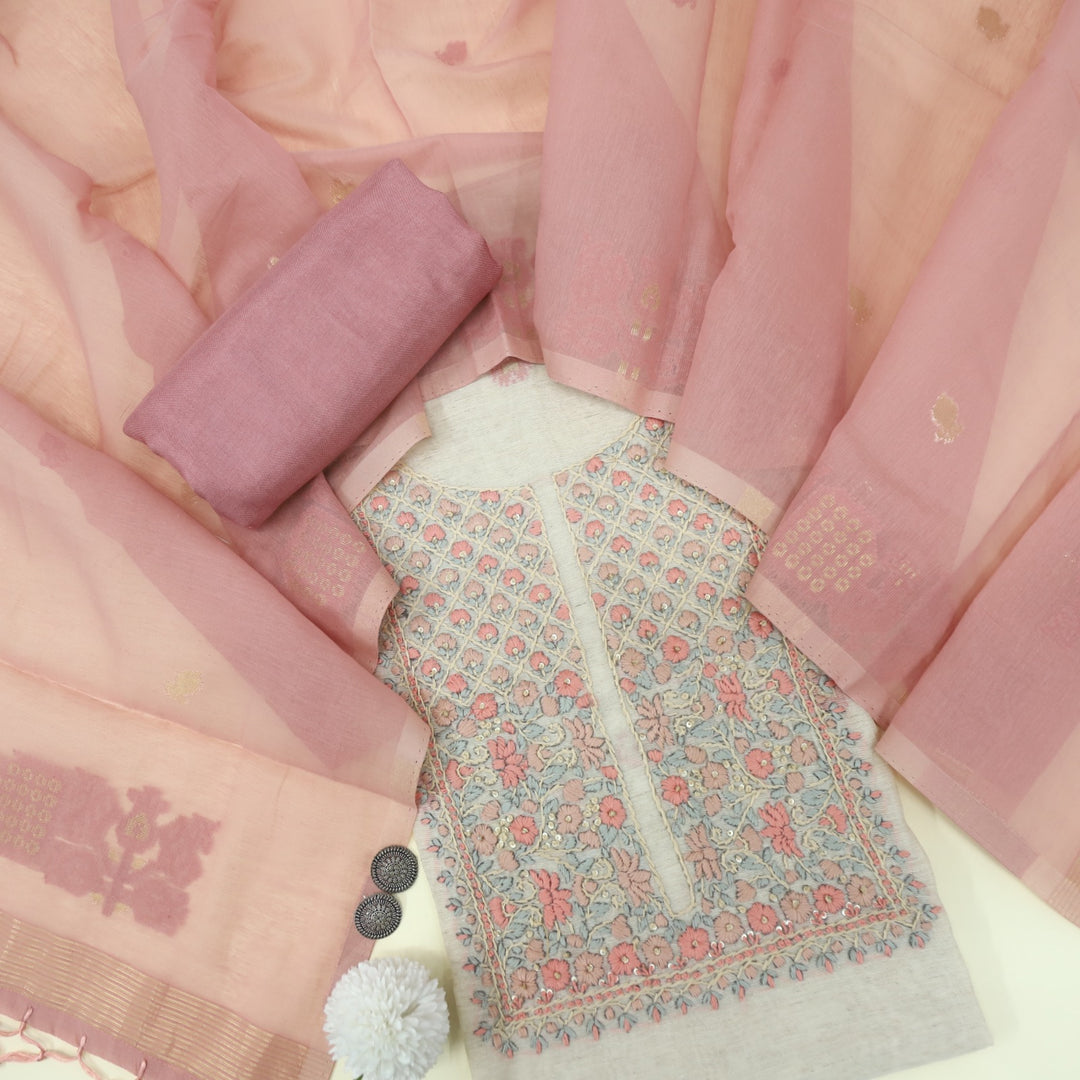 Jannat Fiery Rose Pink Jamdani Top and Jamdani Dupatta