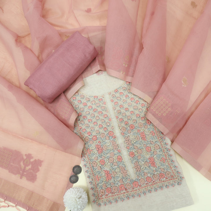 Jannat Fiery Rose Pink Jamdani Top and Jamdani Dupatta