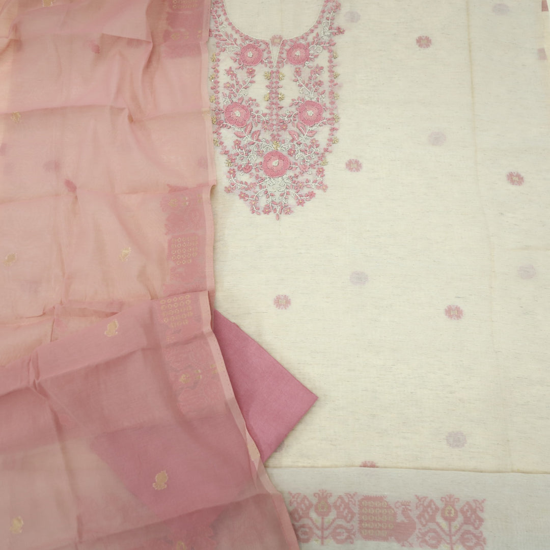 Rooh Thulian Pink French Knot Embroidery Jamdani Set