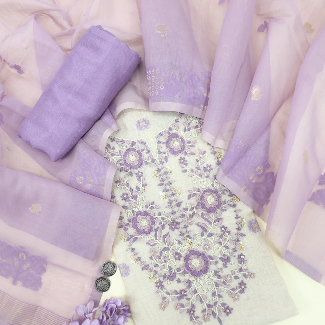 Rooh Mauve Purple French Knot Embroidery Jamdani Set