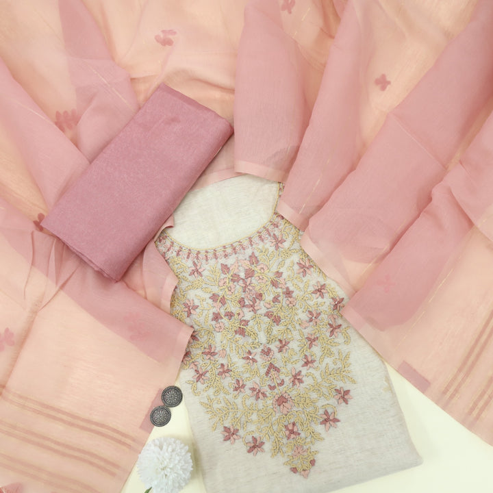 Rooh French Pink French Knot Embroidery Jamdani Set