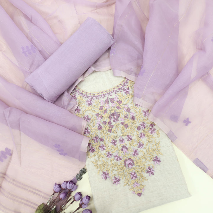 Rooh Plum Purple French Knot Embroidery Jamdani Set