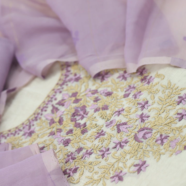 Rooh Plum Purple French Knot Embroidery Jamdani Set