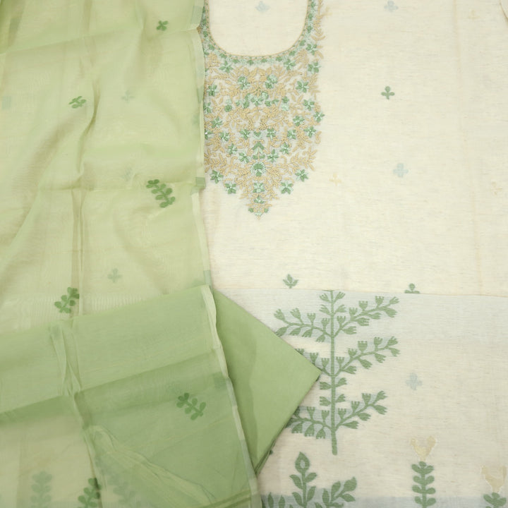 Rooh Olive Green French Knot Embroidery Jamdani Set