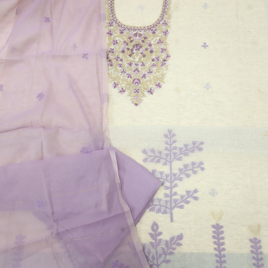 Rooh Plum Purple French Knot Embroidery Jamdani Set