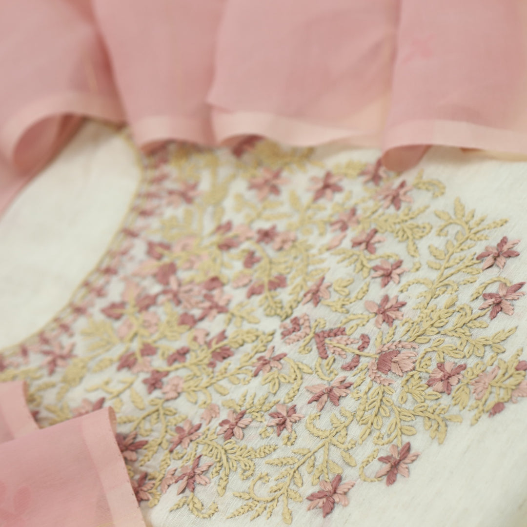 Rooh French Pink French Knot Embroidery Jamdani Set