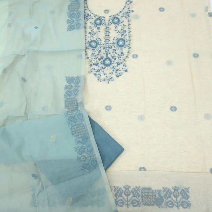 Rooh Teal Blue French Knot Embroidery Jamdani Set