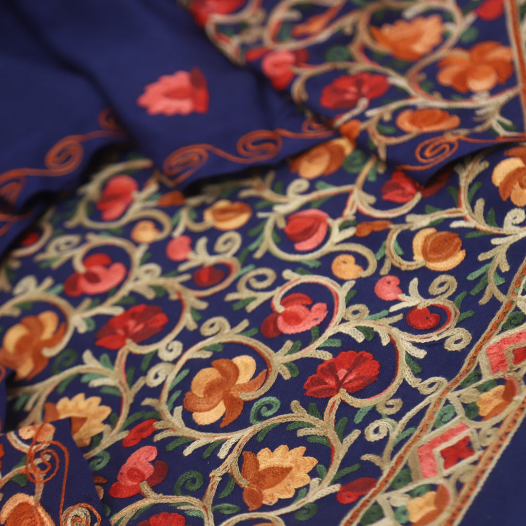 Mulakaat Indigo Blue Kashmiri Embroidery Semi Pashmina Set
