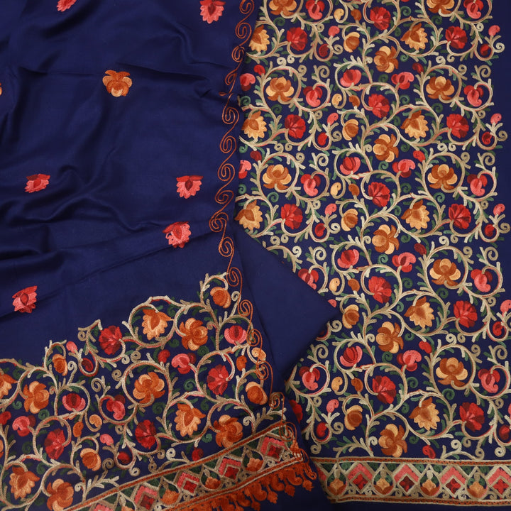 Mulakaat Indigo Blue Kashmiri Embroidery Semi Pashmina Set