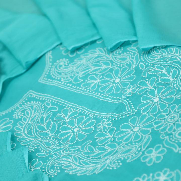 Izhaar Pine Teal Authentic Chikankari Cotton Suit Set D5